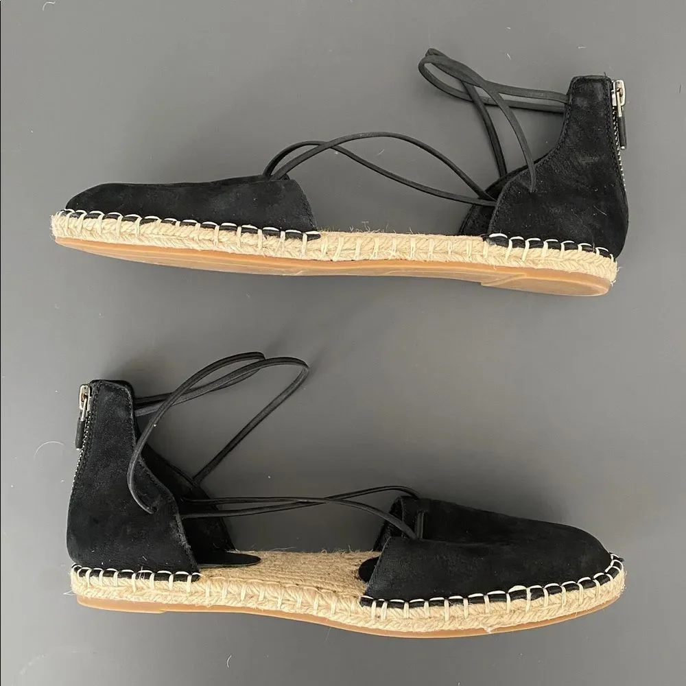 Eileen Fisher Black Suede Espadrilles Flats Sandals Sz 7.5 Coastal Vacation NWOT